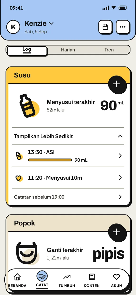 Layar Catat, daftar aktivitas hari ini